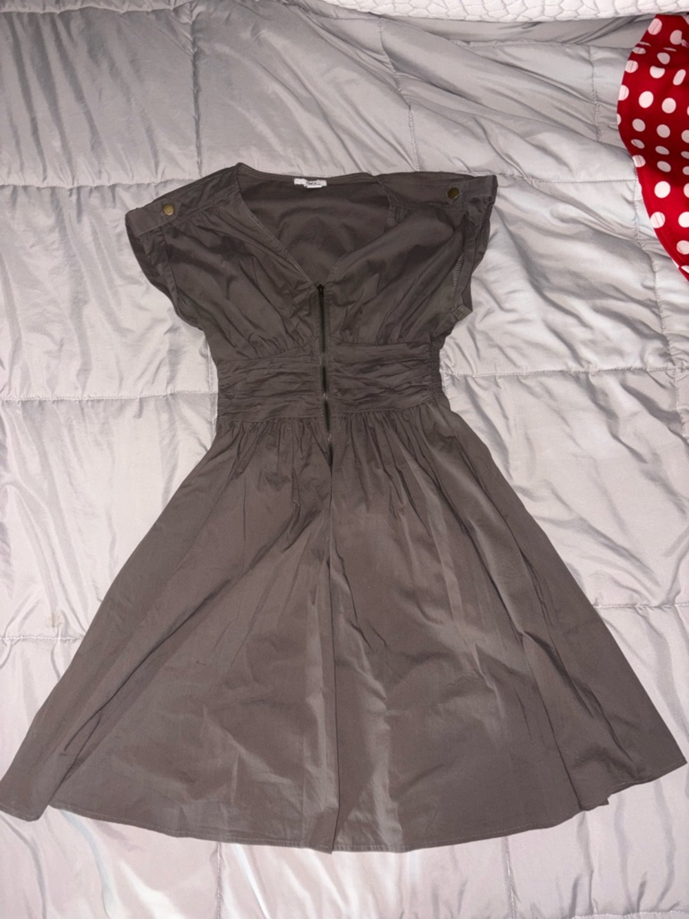 Bar III Taupe Fit-and-Flare V-Neck Dress